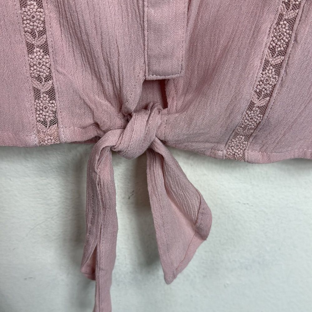(H1) Gypsies & Moondust WomensButton Up Shirt Pink BellSleeves Tie Lace Trim, XS - Picture 10 of 11